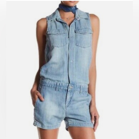 J. Brand Kayla Denim Jumper Romper in Montauk Wash Linen Blend Size Small NWT - Picture 7 of 9